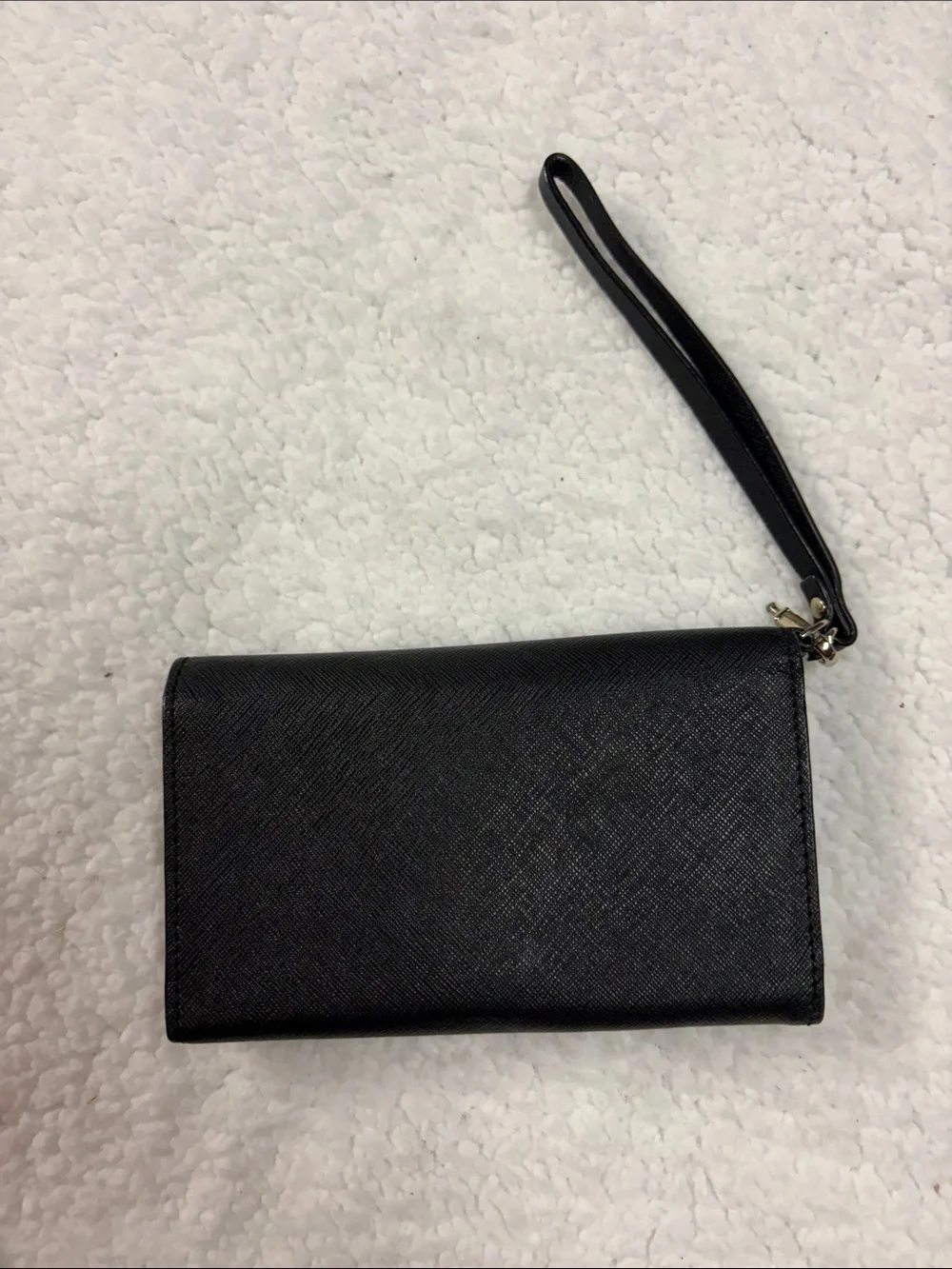 kate spade Black Saffiano Wristlet Clutch with Gold Logo